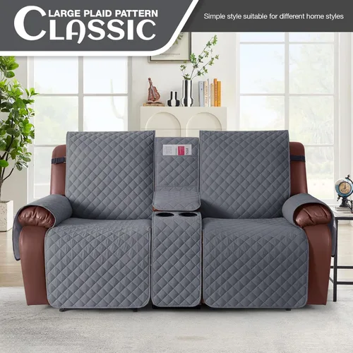 Miniatura 2 de KinCam Funda 100% impermeable para sofá biplaza reclinable con consola, fundas antideslizantes para sofá reclinable de 2 asientos, funda protectora