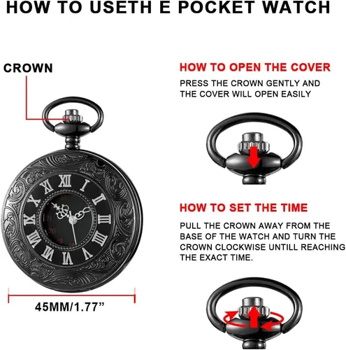 Miniatura 7 de Hollow Roman Digital Scale Men's Quartz Pocket Watches, Quartz Pocket Strap with Chain for Men