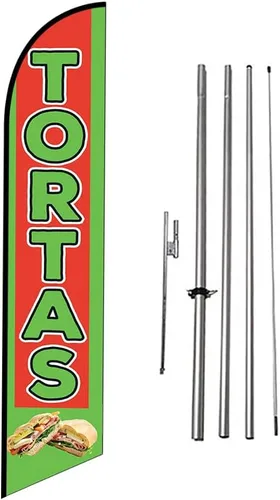 Miniatura 18 de Tacos Mexican Restaurant Publicidad Banner de plumas Swooper Bandera con Kit de asta de Bandera y Estaca de Tierra Tacos-Multicolor-Verde/Rojo