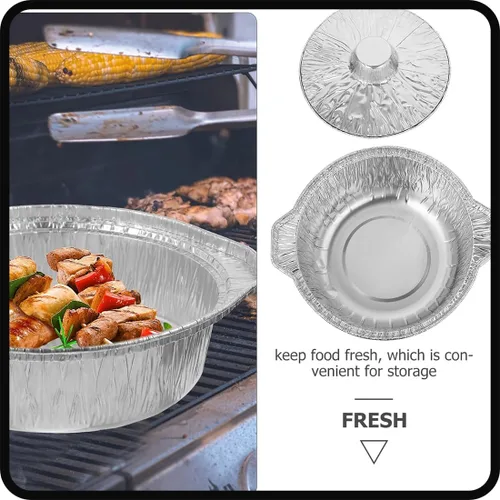 Miniatura 3 de Macetas desechables de aluminio con tapas, 12 unidades, 135.3 fl oz, plateadas, sin recubrimiento, aptas para horno y estufa, incluye tapas