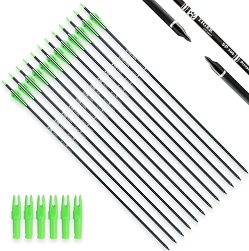 Miniatura 17 de TIGER ARCHERY - Flecha de carbono de 30 pulgadas con puntas extraíbles para arco compuesto y recurvo (paquete de 12 unidades)