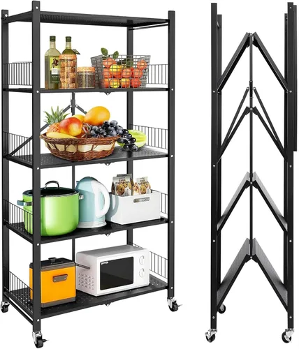 Miniatura 8 de Estantes plegables de almacenamiento, estantes plegables de metal con ruedas, estantes y estantes de almacenamiento, estantes rodantes, estantes