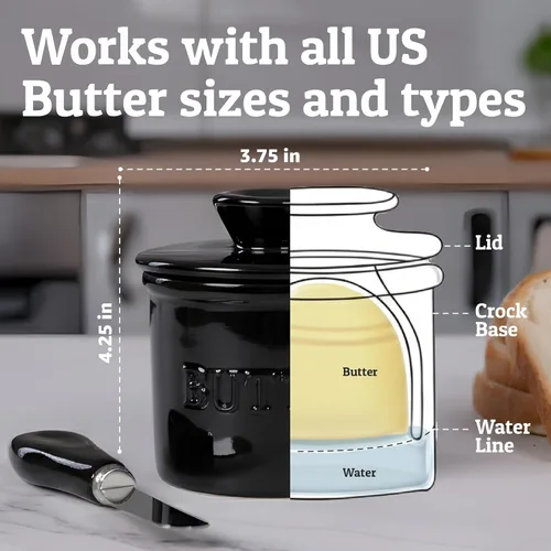Miniatura 5 de PriorityChef Mantequillera Francesa con Tapa, Mantiene la Mantequilla Untable y Fresca, Recipiente para Mantequilla para Dejar en la Encimera, Plato