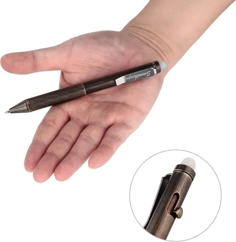 Miniatura 3 de SMOOTHERPRO Erasable Solid Brass Bolt Action Pen,Weighted Heavy Pen Compatible with Pilot FriXion Refill,Durable Pen Clip for EDC Pocket Business