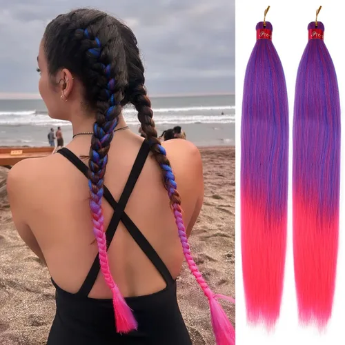 Miniatura 13 de Cabello trenzado negro preestirado, 2 paquetes de extensiones de cabello de trenzas de caja de 26 pulgadas, pelo sintético preestirado trenzado