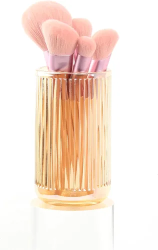 Miniatura 6 de Amber Glass Organizer Cup, Vintage Striped Brush & Pen Holder Thickened Crystal Glass, 2.84 x 5 Inch, Polished Safe Edges, Reinforced Base