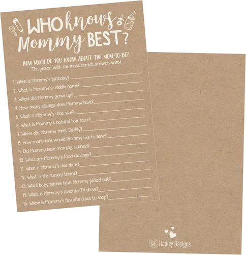 Miniatura 6 de Hadley Designs Juegos de baby shower para 25 invitados – Kraft Who Knows Mommy Best Baby Shower Game, juegos de baby shower para niños y niñas