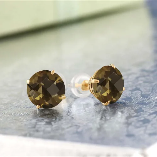 Miniatura 2 de Gem Stone King Aretes de oro amarillo de 14 quilates con piedra natal redonda de 0.315 in Aretes de oro para mujer