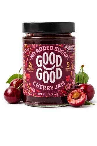 GOOD GOOD Cherry Jam - Sin azúcar añadida - Bajo en calorías - Sin gluten y vegano - Apto para diabéticos y keto - 12 oz / 330 g (paquete de 1)