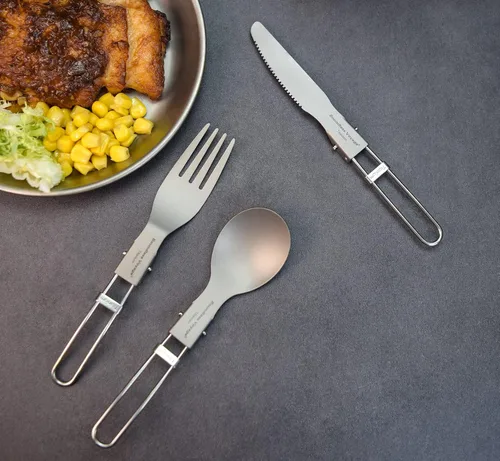 Miniatura 2 de Boundless Voyage Juego de cubiertos de titanio Portabel ultraligero plegable con cuchara, tenedor, cuchillo, cubiertos para uso doméstico, viajes al