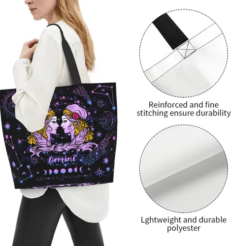 Miniatura 4 de JASUTOT Bolsa de mano de constelación de lona grande con signo del zodiaco, astrología, para gimnasio, playa, fin de semana, viajes, compras