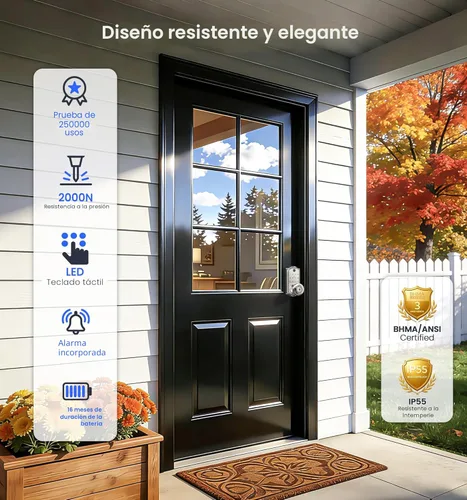Miniatura 5 de Veise VE018 - Cerradura inteligente con manija de perilla, huella digital, control de aplicación, entrada sin llave para puerta delantera y Níquel