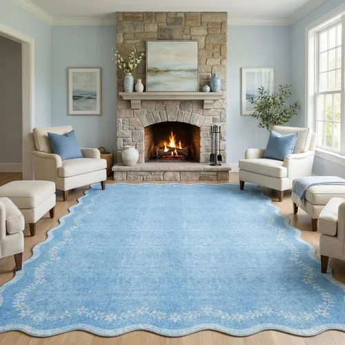 Miniatura 76 de GarveeHome Alfombra de entrada festoneada, 2 x 3, color azul sólido, lavable, alfombra floral para entrada interior, alfombra floral antideslizante