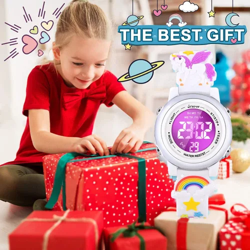 Miniatura 34 de Relojes impermeables de dibujos animados 3D para niñas con alarma, los mejores regalos de juguetes para niñas de 3 a 12 años
