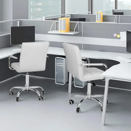 Miniatura 2 de JUMMICO Silla de oficina moderna con ruedas, silla de tocador de piel sintética, respaldo medio, linda para oficina, adolescentes y escritorios