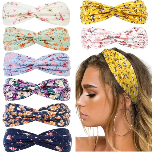 Miniatura 18 de Huachi Diademas turbantes para mujer, bandas anchas para la cabeza, moda de otoño, bandas elásticas gruesas y bohemias antideslizantes para niñas
