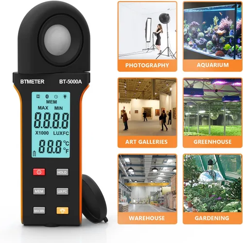 Miniatura 7 de BTMETER Light Lux Meter Logger BT-5000A, probador digital de lúmenes de medición de nivel de iluminación Intensidad 0.1 ~ 400.000 Lux(0.1 ~ 40.000