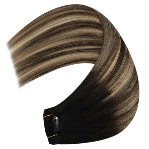 Miniatura 8 de YoungSee Extensiones de cabello humano real con clip, de 20 pulgadas, color negro a marrón con rubio, extensiones de cabello Remy lacio, añade