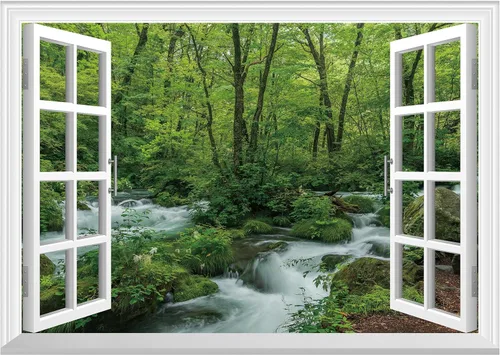 Miniatura 14 de FLFK Adhesivo de Pared de Ventana Falsa - Lagos en la Selva Mural de Pared de Ventana Falsa para Decoración de Pared, Calcomanías de Pared