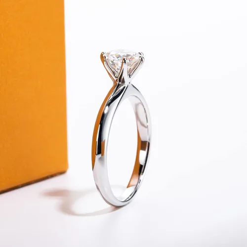 Miniatura 6 de Anillo de moissanita, 0.511.522.53 quilates redondo de corte brillante de moissanita, anillo de compromiso solitario de seis puntas, chapado en oro