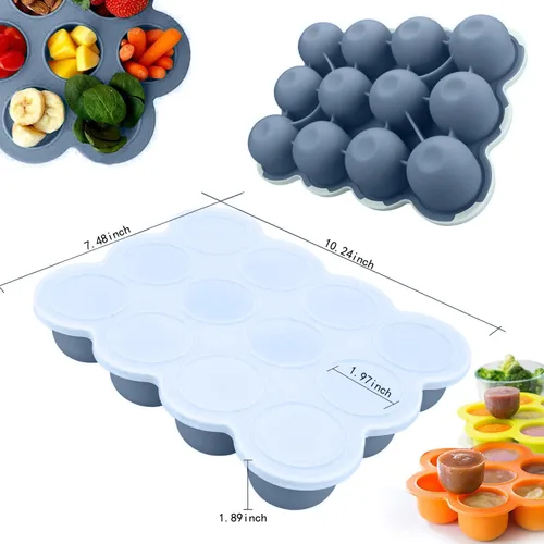 Miniatura 5 de Samuelworld Contenedor de almacenamiento de alimentos para bebés, 12 porciones x 2.5 onzas, bandeja de silicona sin BPA con tapa de clip para Azul