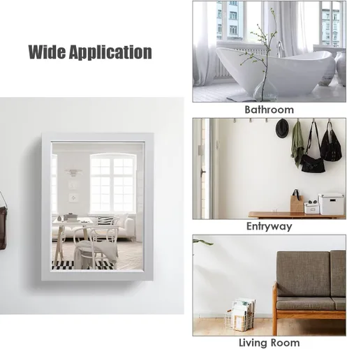 Miniatura 8 de GOFLAME Botiquín de baño, armario de almacenamiento con espejo de montaje en pared con una sola puerta y estante ajustable, organizador de madera