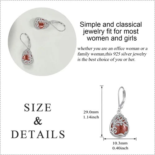 Miniatura 58 de Aretes colgantes con forma de lágrima de filigrana de piedra lunar de plata de ley 925 con cierre de palanca para mujer, regalos de joyería
