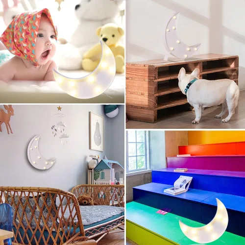 Miniatura 4 de Letreros LED de marquesina en forma de luna, luces nocturnas iluminadas a pilas, lámpara de luna creciente para dormitorio, Navidad, decoración