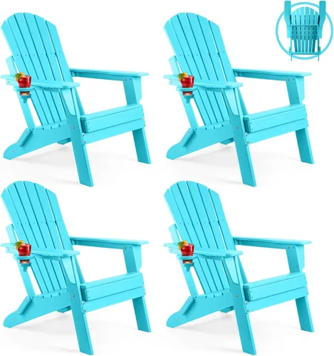 Miniatura 10 de FUNBERRY Juego de 6 sillas plegables Adirondack para todo tipo de clima, sillas para hogueras de polietileno de alta densidad con portavasos