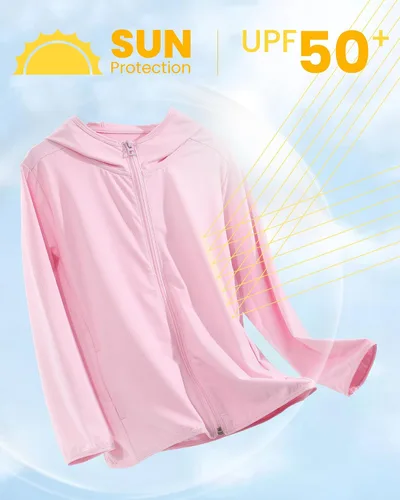 Miniatura 4 de Auranso Sudadera con capucha y cremallera para niños, UPF50+, protección solar, camisa refrescante