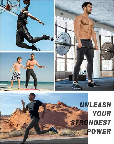 Miniatura 5 de Roadbox - Paquete de 1, 2 o 3 pantalones de compresión para hombre con capa base atlética, leggings ajustados para correr, yoga y baloncesto