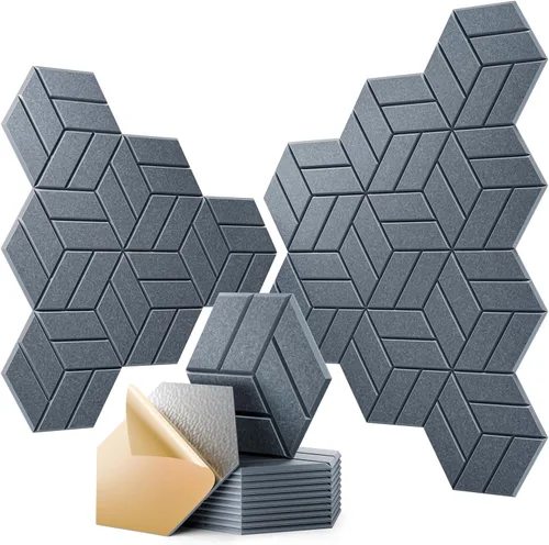Miniatura 40 de 12 paneles acústicos autoadhesivos, paneles de espuma a prueba de sonido de 12 x 10 x 0.4 pulgadas para paredes, paneles de pared hexagonales Negro