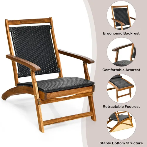 Miniatura 6 de COSTWAY Marco de madera plegable de la silla de salón de la rota del patio W/el reposapiés retráctil
