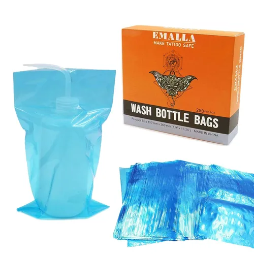 Bolsas para botellas de lavado de tatuajes, 250 piezas de cubiertas de botellas de lavado de tatuajes, bolsas de botellas para botellas de lavado de