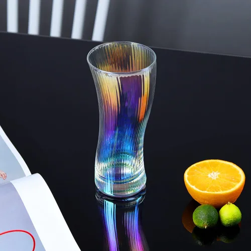 Miniatura 4 de Joeyan Vasos de cóctel de jugo de agua, cristalería estilo origami, vaso alto ondulado, moderno vaso de vidrio acanalado para té helado, café