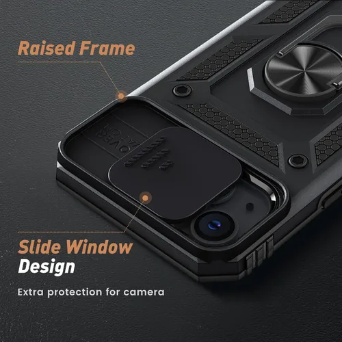 Miniatura 3 de Goton Funda para iPhone 14 Plus con Protector de Pantalla - Funda con Cubierta Deslizante para Cámara con Soporte de Anillo, Resistente de Grado