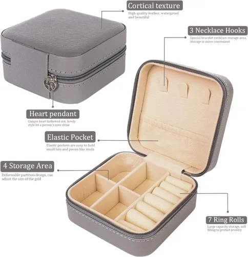 Miniatura 3 de KElofoN Organizador de joyas de viaje, joyero de viaje, caja organizadora de joyas pequeña para niñas y mujeres (1, gris completo)
