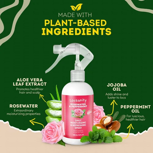 Miniatura 2 de Locsanity Spray hidratante diario de agua de rosas y menta, tamaño de prueba, spray hidratante para rastas, para nutrir el cuero cabelludo