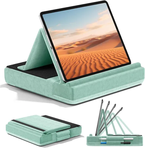 Miniatura 11 de KDD Soporte de almohada para tableta, soporte de iPad de visión multiángulo para regazo, cama y escritorio, base plegable con soporte para lápiz