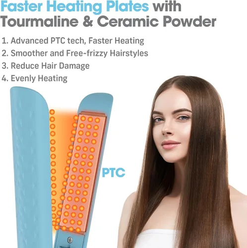Miniatura 2 de Quico Plancha para el cabello, alisadora de cabello de viaje global de 110-240 V para mujeres, calentamiento rápido en 15 segundos, plancha plana