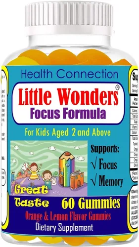 Little Wonders Kids Omega 3 DHA Gomas, vitaminas infantiles para la salud cerebral, gomitas de enfoque para niños y adolescentes, suplemento de