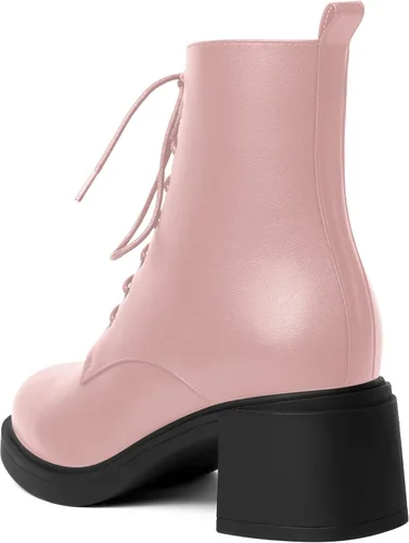 Miniatura 42 de ROSERWISH Botas altas de tacón bajo y grueso para mujer, con cordones, cómodas, modernas, con puntera redonda, de 2.5 pulgadas