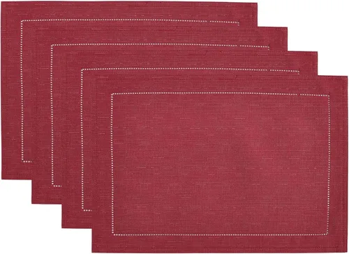 Elrene Home Fashions Alison Mantel Individual de Tela con Diseño de Borde de Ojales Resistente a las Arrugas, Juego de 4, 13"x19", Arándano Rojo