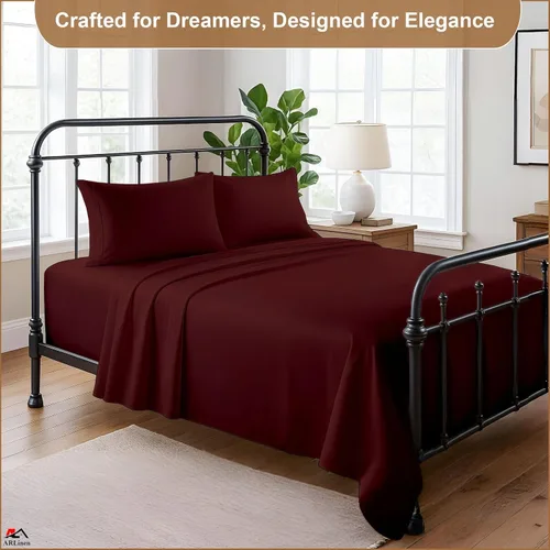 Miniatura 7 de ARlinen Juego de sábanas para autocaravana (48 x 75) tamaño matrimonial 3/4, color burdeos sólido de hasta 8-10 pulgadas de profundidad, para cama