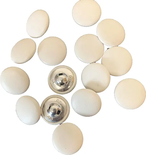 Miniatura 31 de Heyiwell 30 botones redondos cubiertos de cuero con vástago de metal, para vestidos de novia, camisas, vestidos, manualidades de costura (beige, mm)