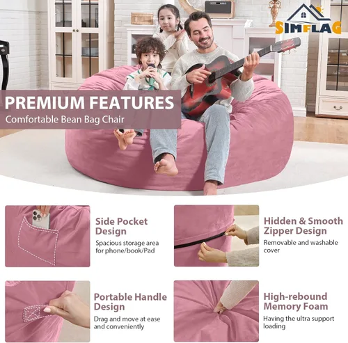 Miniatura 91 de Puf de 5 pies, puf grande con relleno de espuma viscoelástica, sofá puff esponjoso con funda de terciopelo holandés, puf redondo para sala de estar