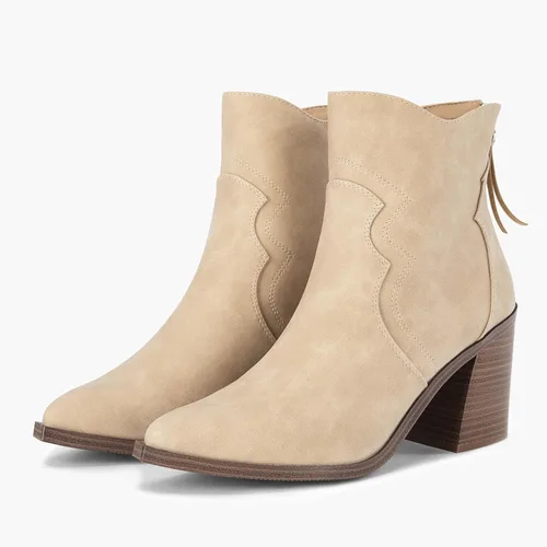 Miniatura 5 de Coutgo Botines occidentales para mujer, con puntera puntiaguda, tacón medio, apilado, con cremallera