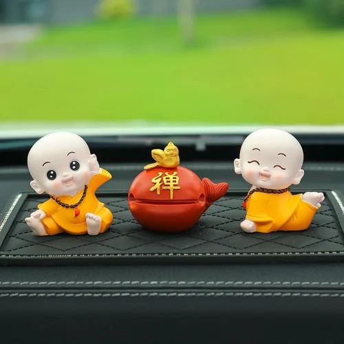 Miniatura 4 de Bonita estatua de monje bebé, figura de resina de monje de hoja de loto, figura de Buda en miniatura china para decoración del automóvil del hogar