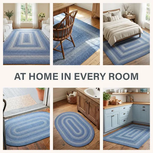 Miniatura 4 de Homespice Alfombras de Área Ovaladas Trenzadas de Yute Denim Azul de 8x10 pies para Sala de Estar, Dormitorio y Comedor. Apto para Mascotas. Estilos