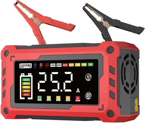 Miniatura 11 de Corebox Cargador de Batería 6-Amperios 12V Cargador Inteligente Automático de Goteo, Mantenedor de Batería Desulfator con Compensación